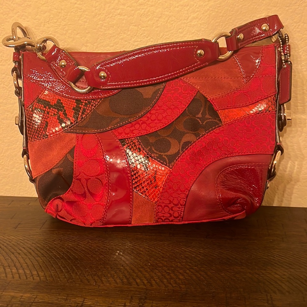 Coach Carly red patchwork bag